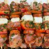 roast tomato chorizo and halloumi thigh kebabs
